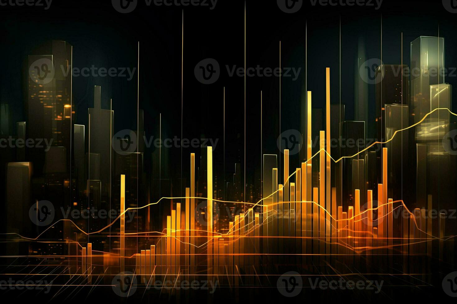 an abstract image of a city with a graph line. Generative AI photo