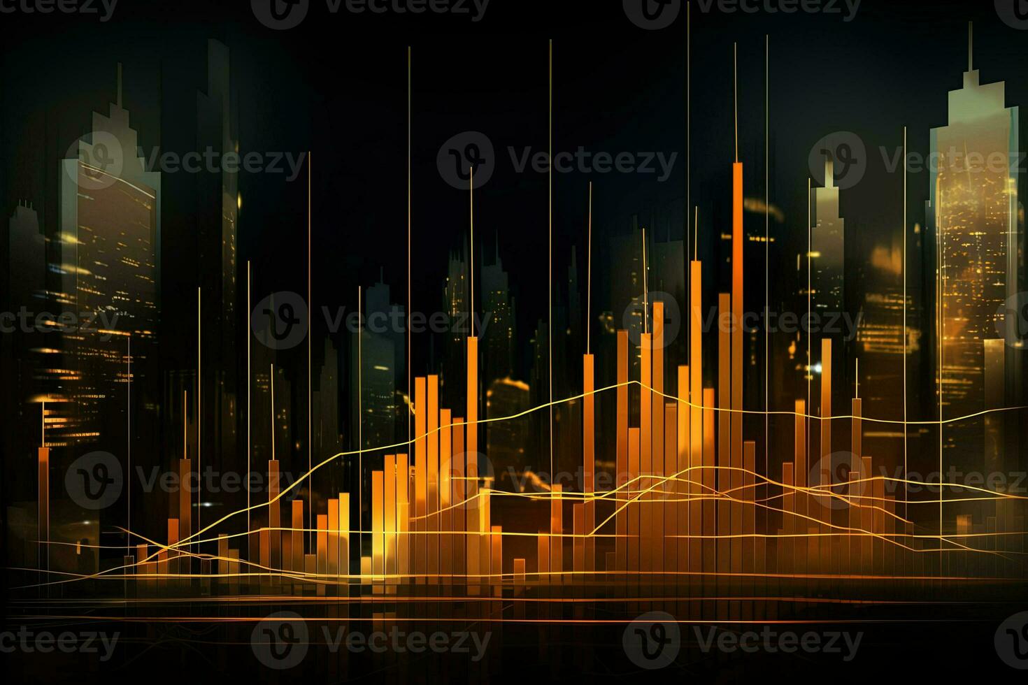 abstract cityscape with a graph line. Generative AI photo
