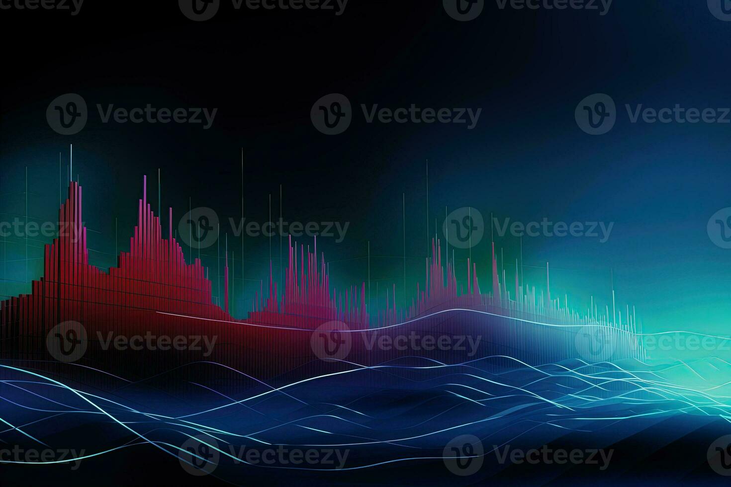 Futuristic background with financial graphs and charts on the dark blue background. Generative AI photo