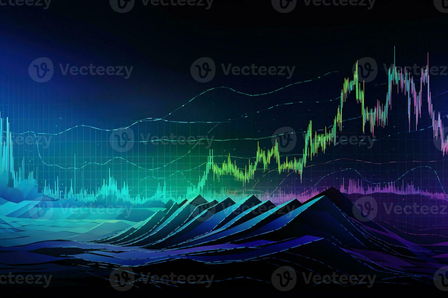 abstract image of a mountain range with a stock chart. Generative AI photo