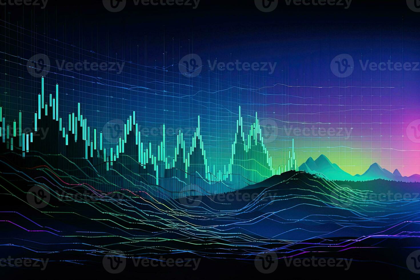 abstract background with a graph line and a mountain range. Generative AI photo