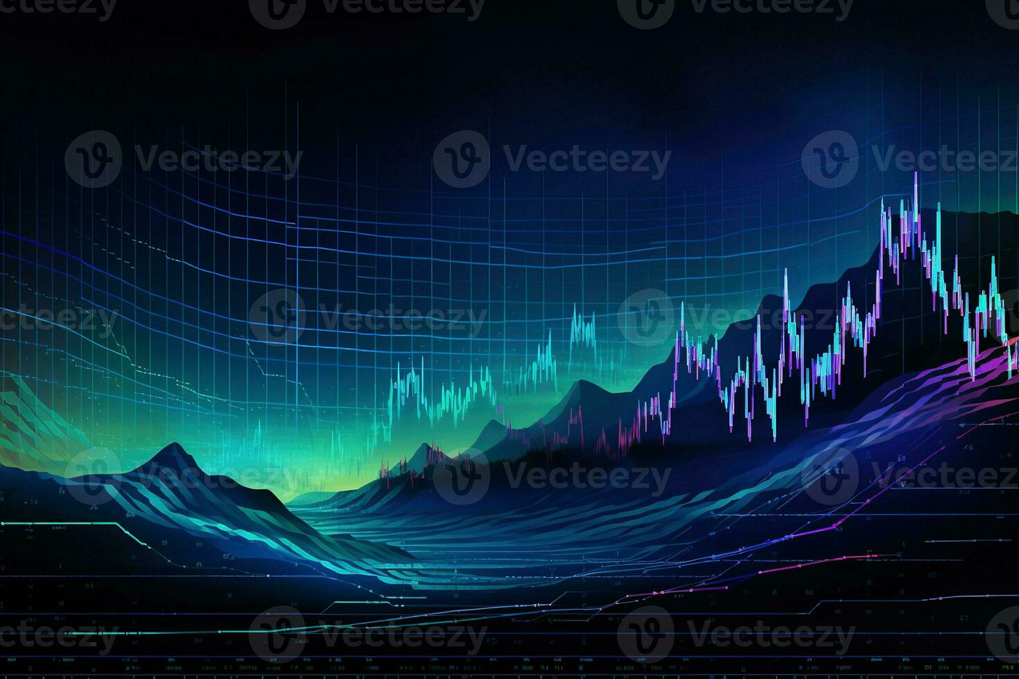 abstract image of a mountain range with a graph line. Generative AI photo