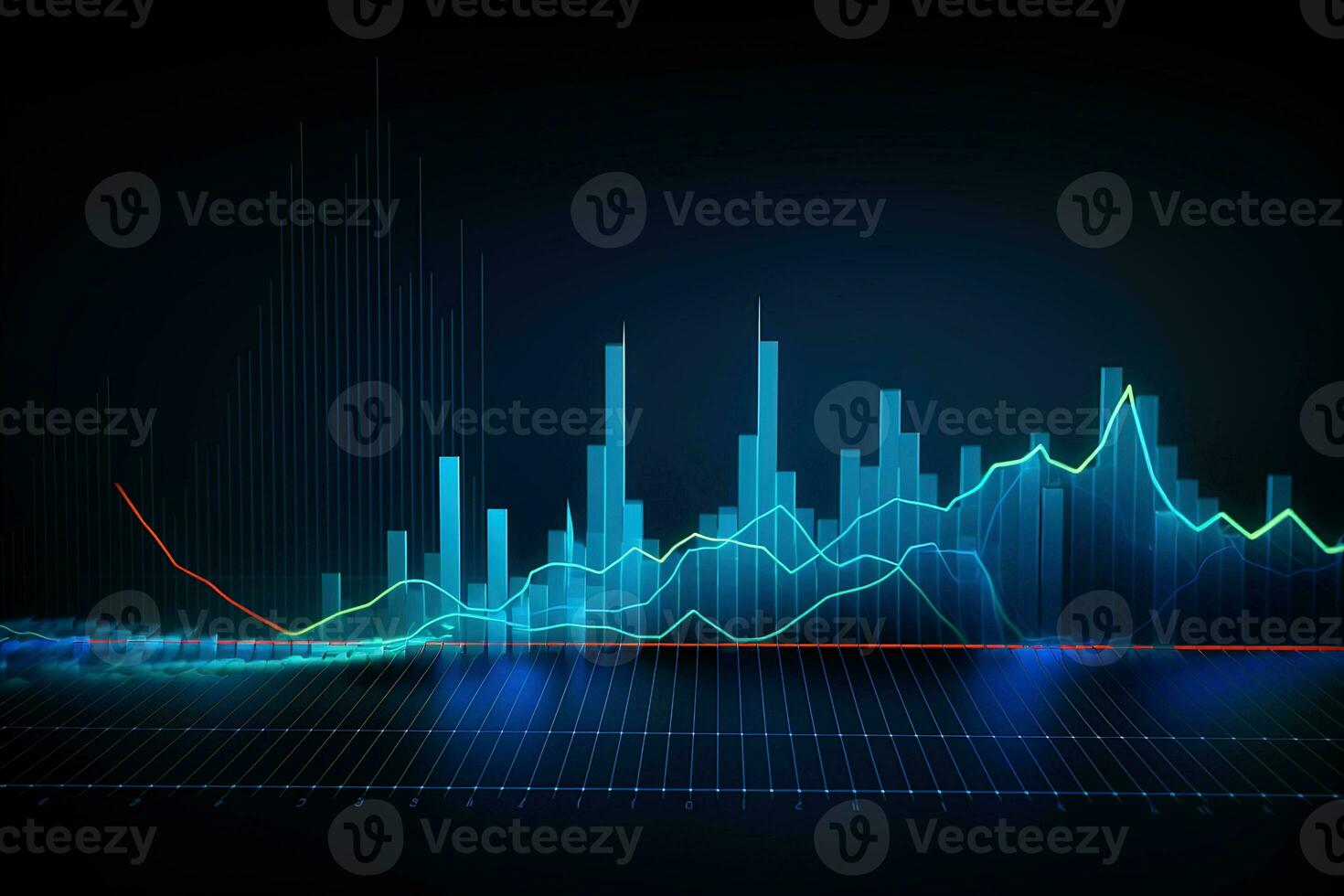 Abstract glowing financial chart on dark background. stock market. Economy trends. financial investment concept. Generative AI photo
