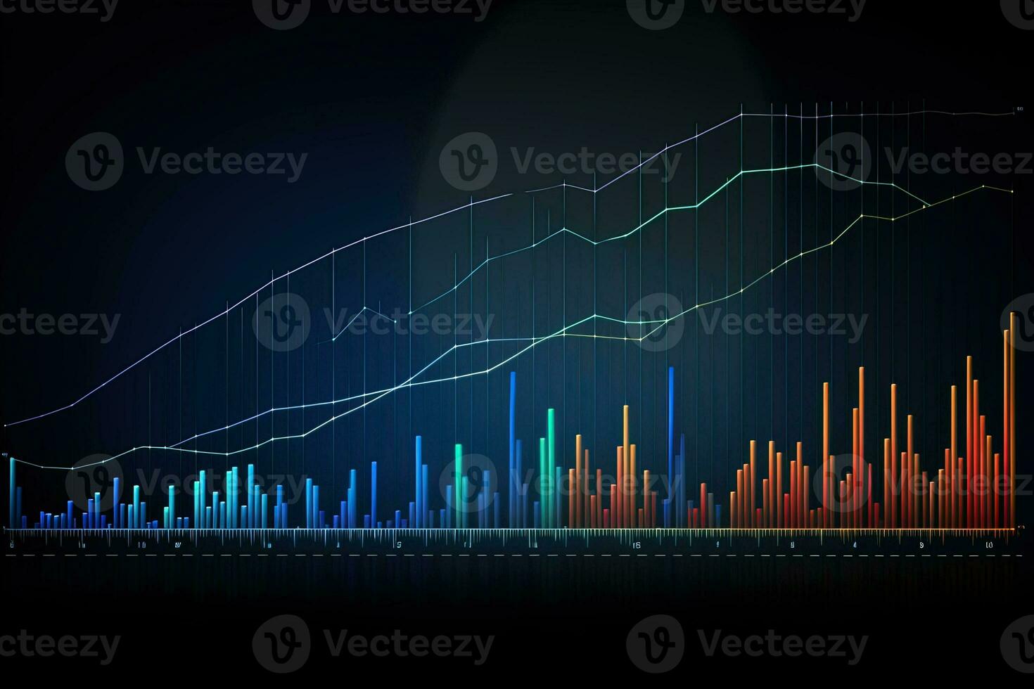graph of the stock market on dark background. Generative AI photo