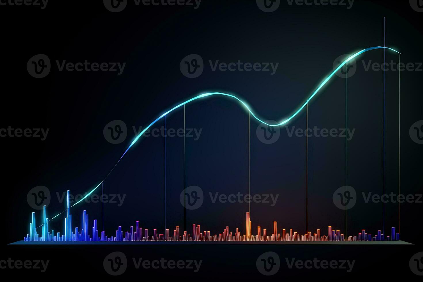 Stock market online business concept. business graph. glowing neon lines. Generative AI photo