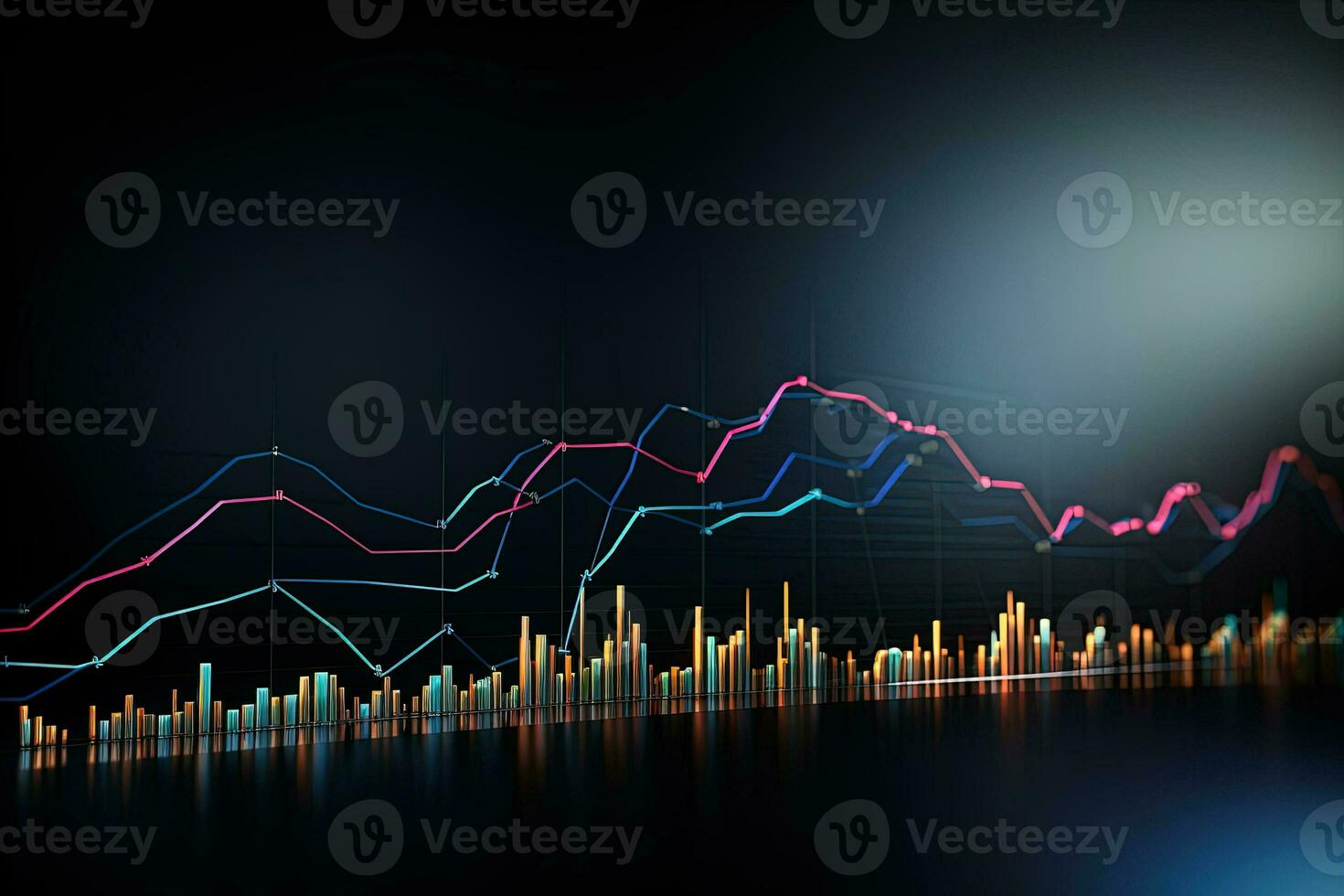 abstract graph chart is shown on a dark background. Generative AI photo