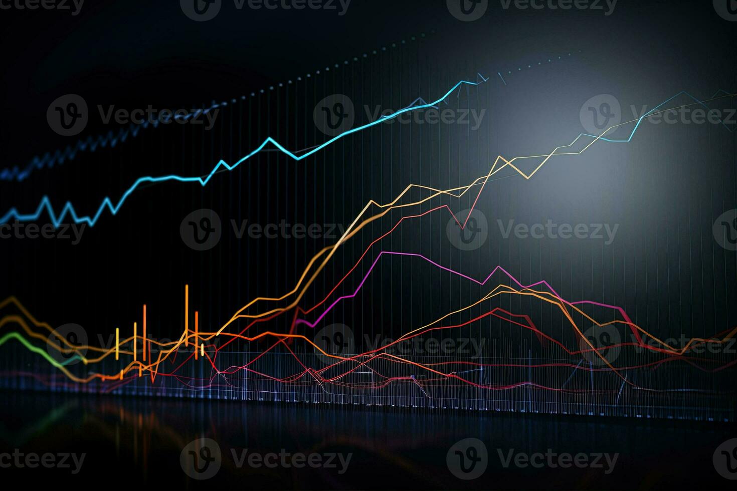 graph of stock prices and lines on dark background. Generative AI photo