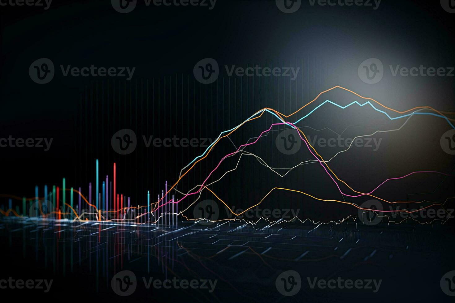 abstract graph line on dark background. Generative AI photo