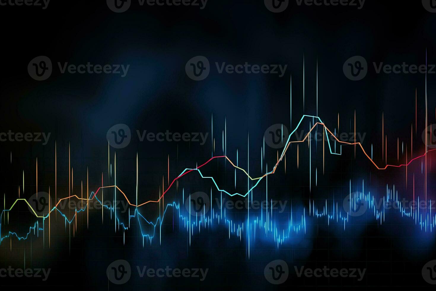 colorful line graph is shown on dark background. Generative AI photo