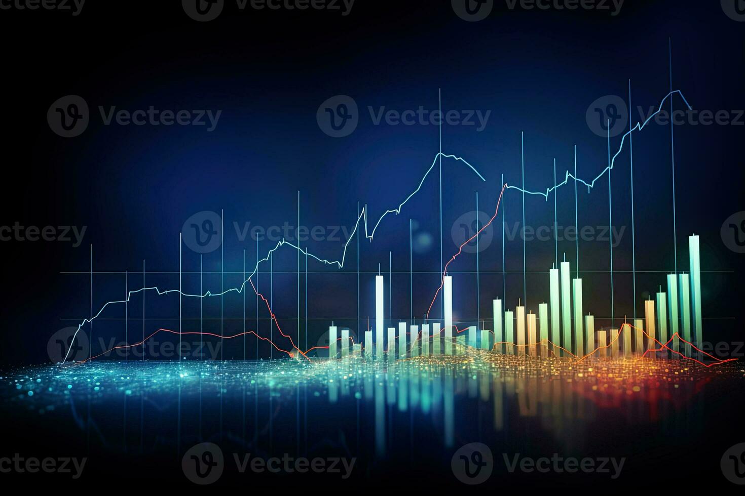 abstract graph with a bar chart and a line. Generative AI photo