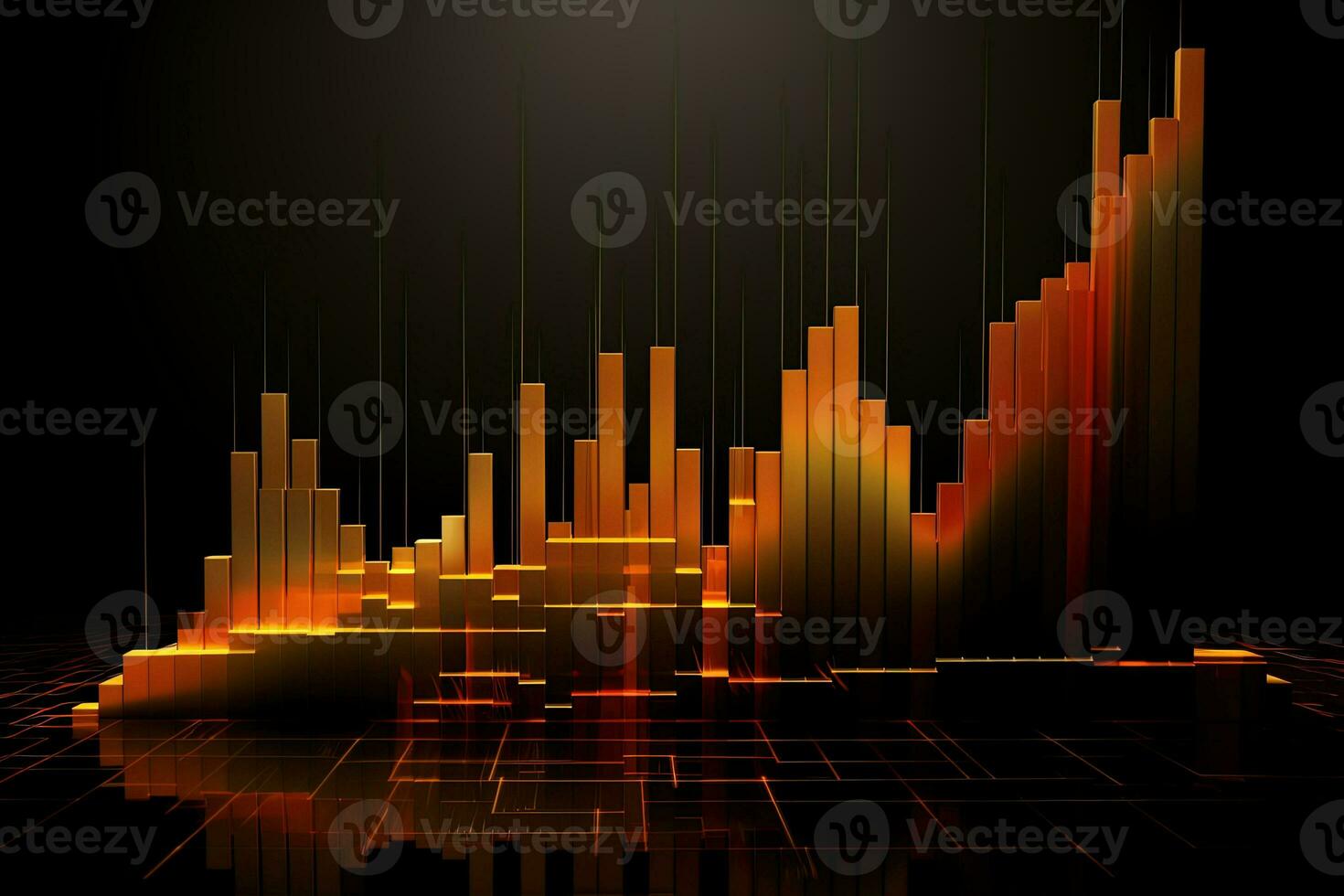 abstract graph chart with orange bars on black background. Generative AI photo