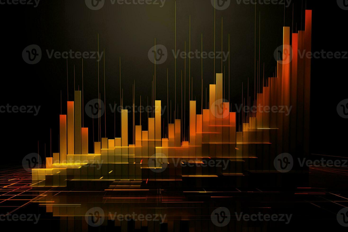 abstract graph chart with orange bars on black background. Generative AI photo