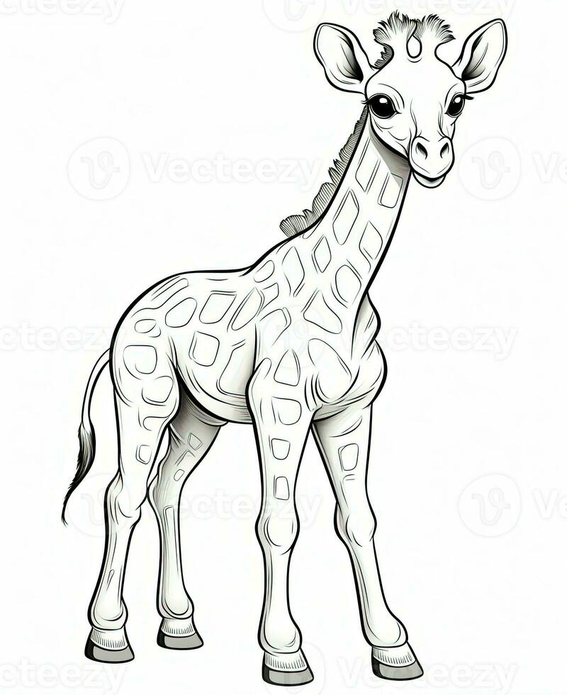 a giraffe coloring page for kids. Generative AI photo