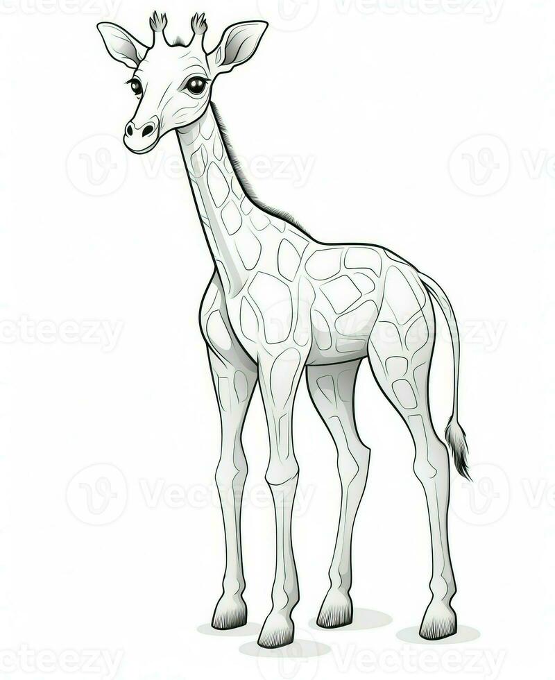 a cartoon giraffe standing in front of a white background. Generative AI photo