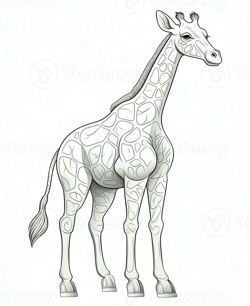 vector of giraffe in black and white coloring. Animal coloring page. Generative AI photo