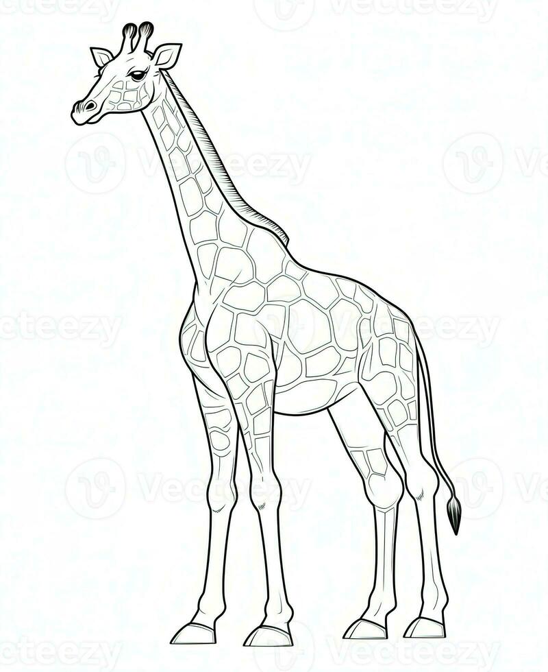 vector of giraffe in black and white coloring. Animal coloring page. Generative AI photo