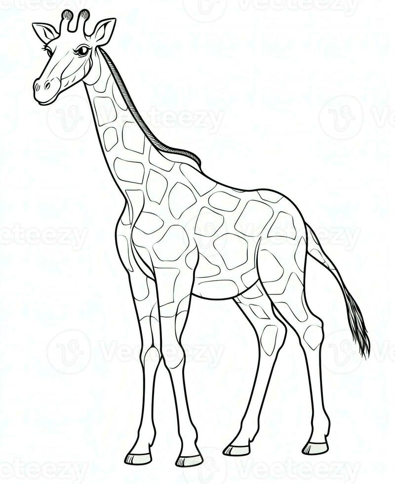 vector of giraffe in black and white coloring. Animal coloring page. Generative AI photo