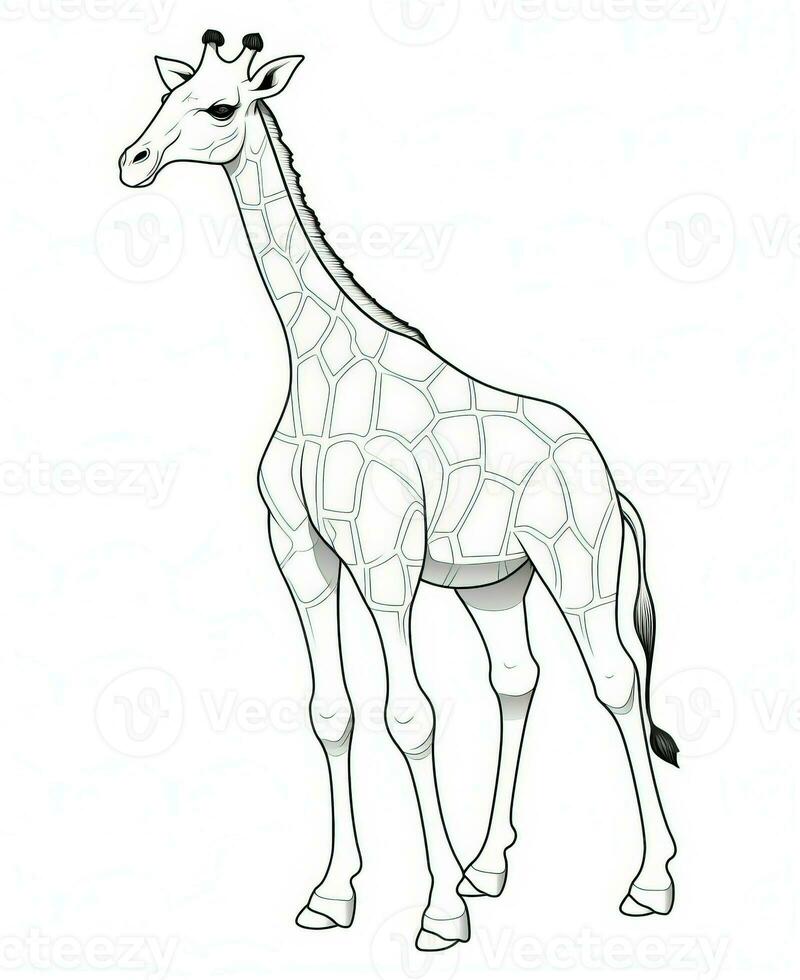 vector of giraffe in black and white coloring. Animal coloring page. Generative AI photo