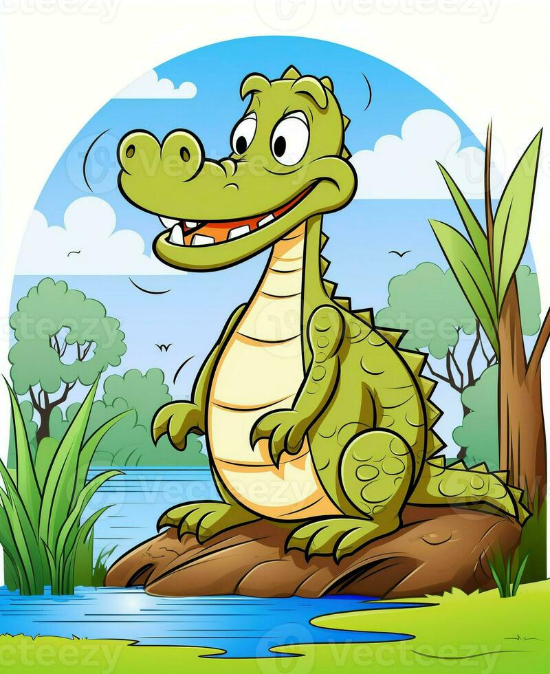 Cartoon Crocodile Character Vector illustration. Generative AI photo