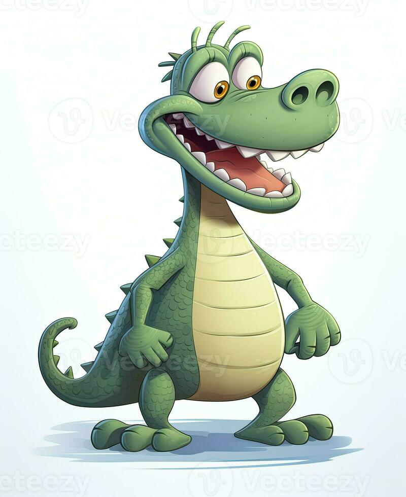 cartoon crocodile with open mouth and teeth. Generative AI photo