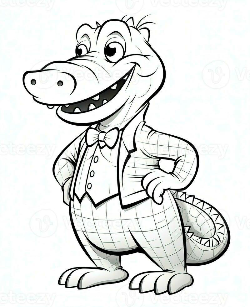 a cartoon alligator wearing a suit and tie. Generative AI photo