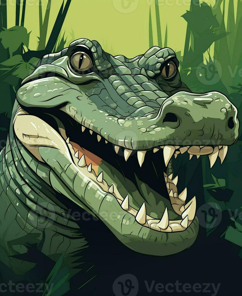 a cartoon alligator with its mouth open. Generative AI photo