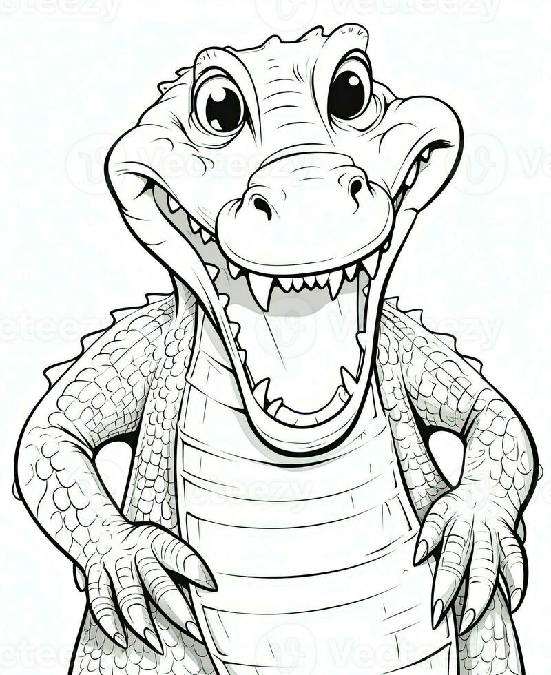 a cartoon alligator with its mouth open and its eyes closed. Generative AI photo