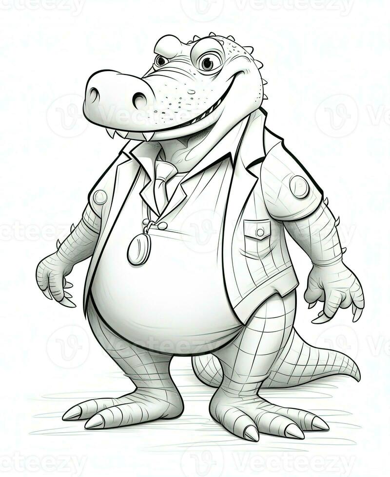 cartoon crocodile in suit and tie. Generative AI photo