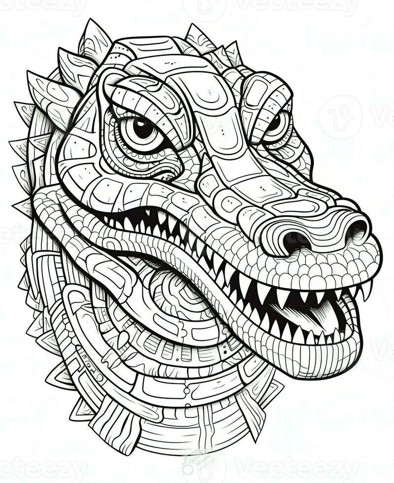 a coloring page with a crocodile head. Generative AI photo