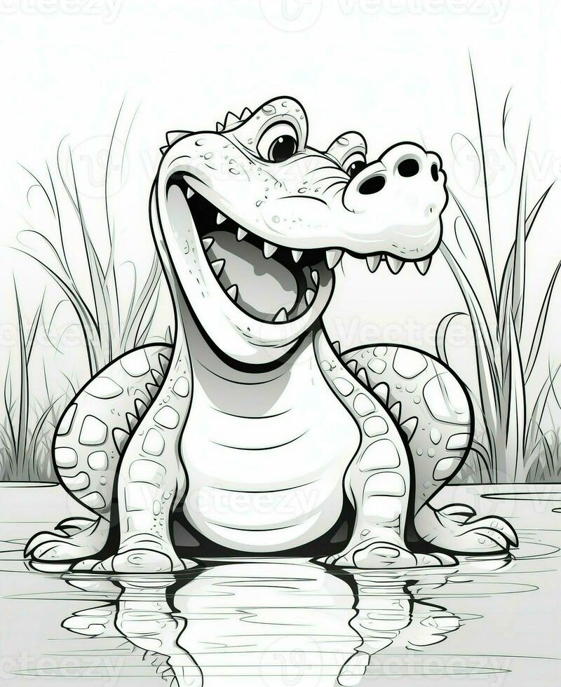 cartoon alligator sitting in the water. Generative AI photo