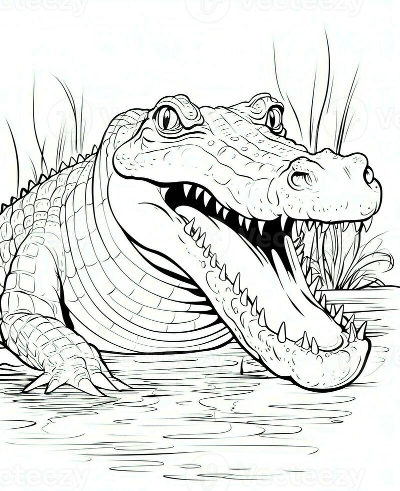 alligator coloring pages for kids. Generative AI photo