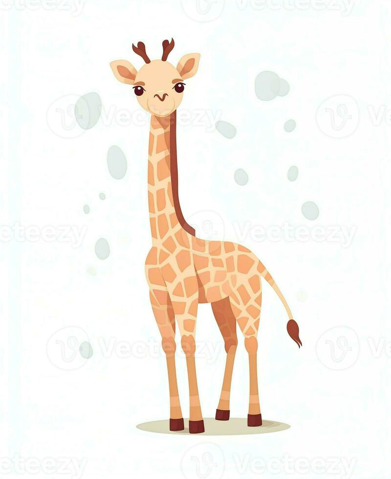 a cartoon giraffe standing in front of a white background. Generative AI photo