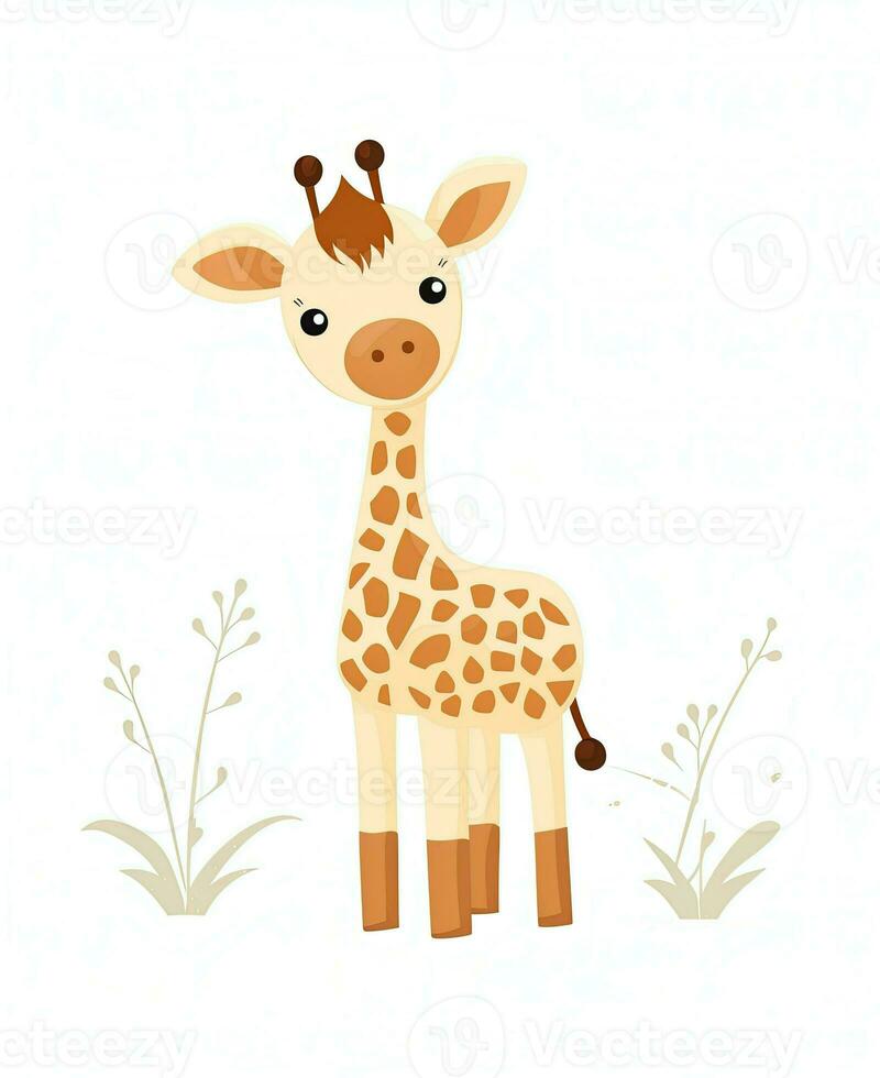 a cartoon giraffe standing in the grass. Generative AI photo