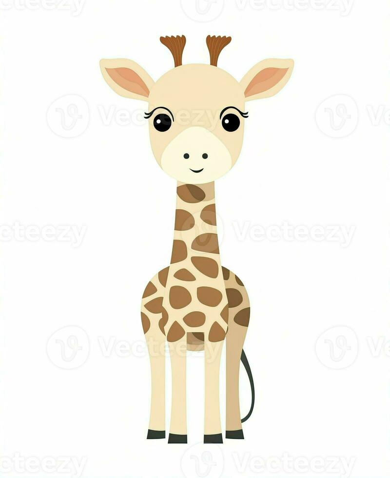 a cartoon giraffe standing on a white background. Generative AI photo