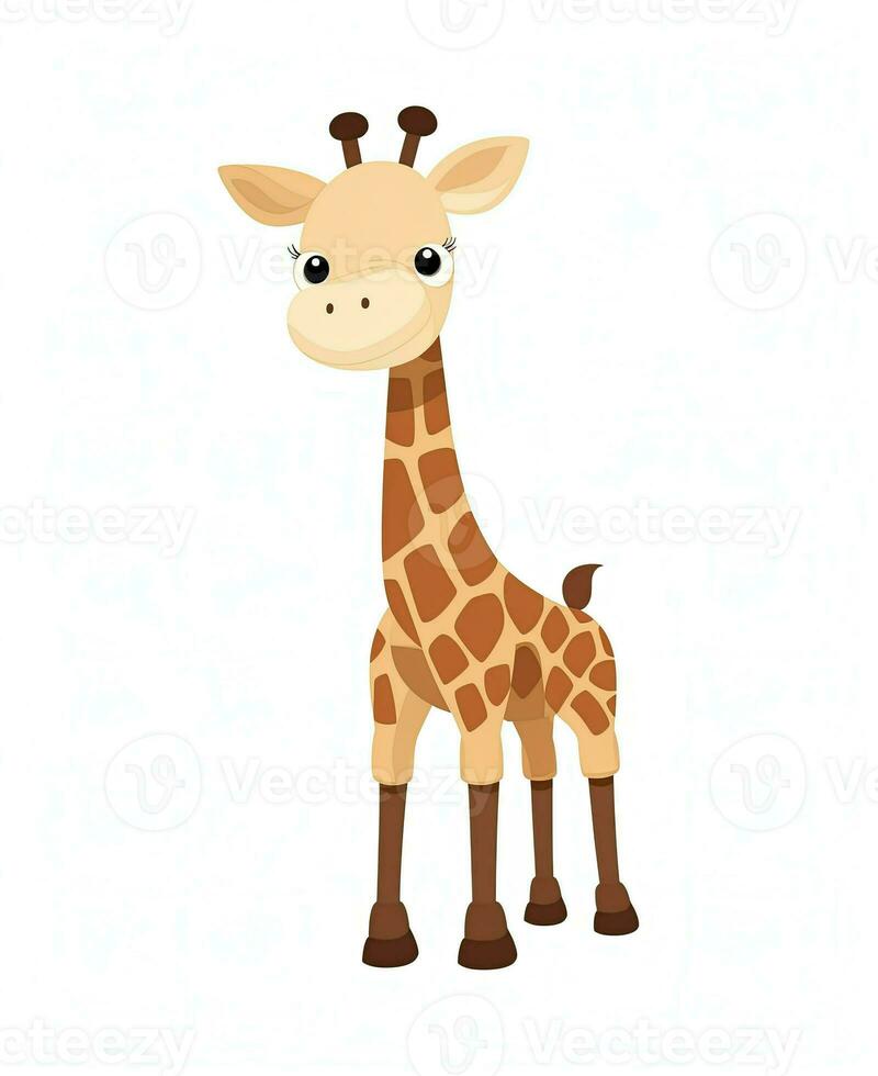a cartoon giraffe standing on a white background. Generative AI photo