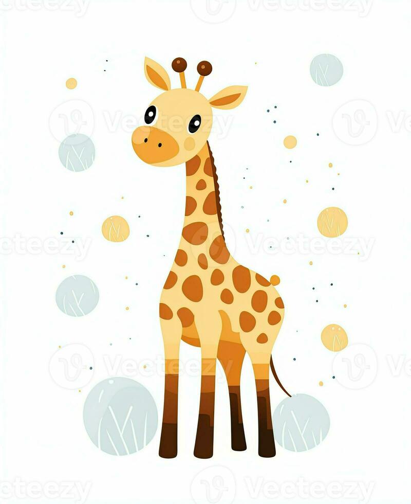 a cartoon giraffe standing in the grass. Generative AI photo