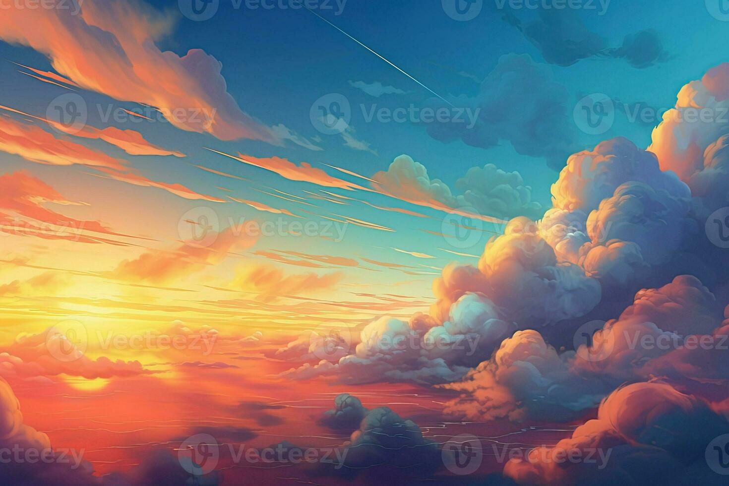 colorful beautiful clouds in the sky at sunset. Generative AI photo
