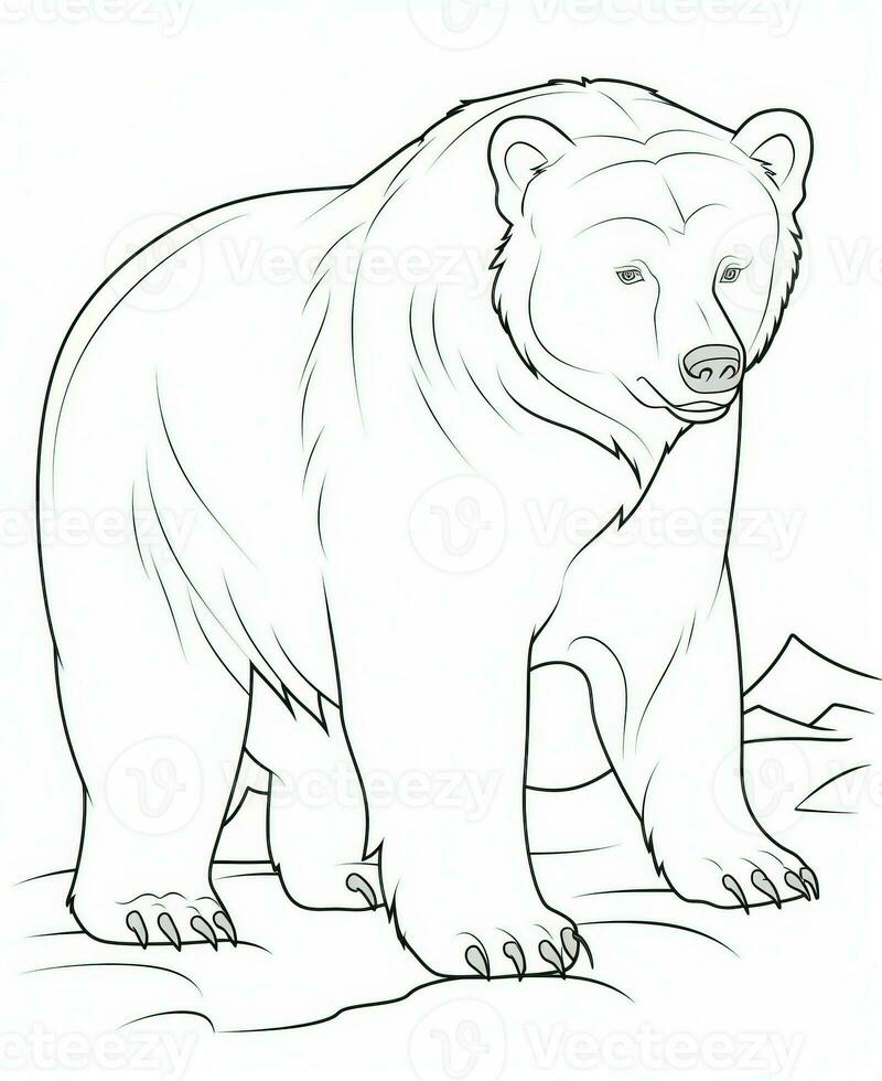 Vector cartoon lovely teddy bear. Animal coloring page. Monohrome black animal illustration. Generative AI photo