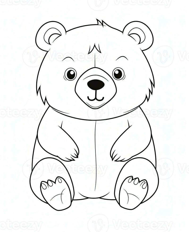 a coloring page with a bear sitting down. Generative AI photo