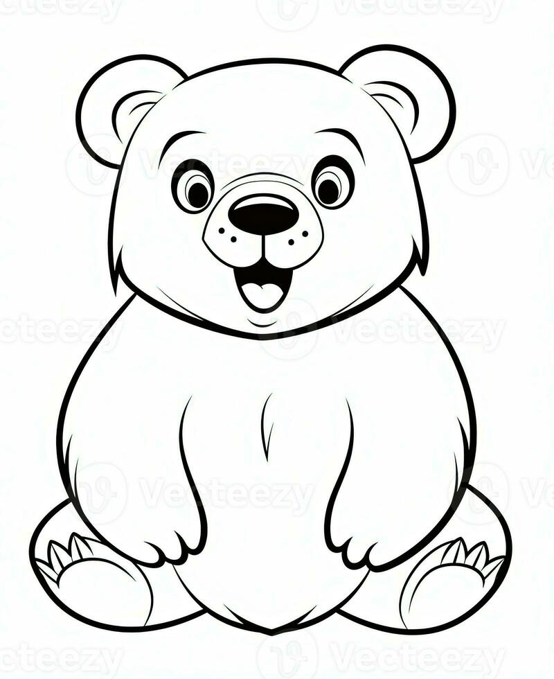 Vector cartoon lovely teddy bear. Animal coloring page. Monohrome black animal illustration. Generative AI photo