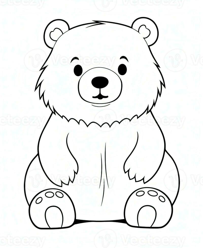a bear coloring page with a black and white background. Generative AI photo