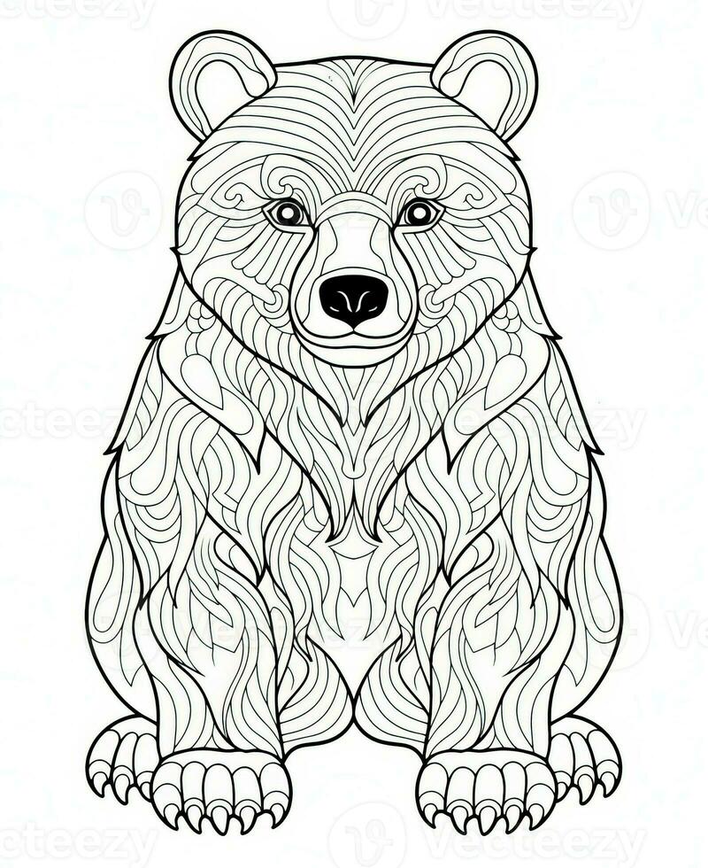 a coloring page with a bear sitting. Generative AI photo