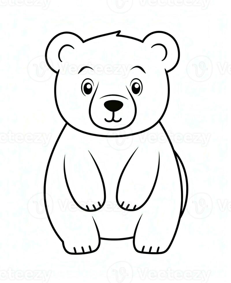 a bear is sitting on the ground coloring page. Generative AI photo