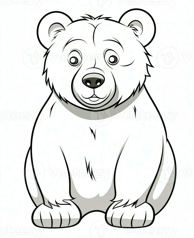 vector of bear in black and white coloring. Animal coloring page. Generative AI photo