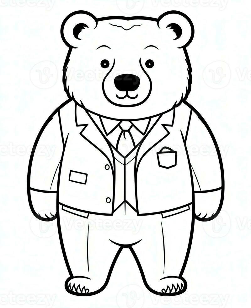 a bear in a suit and tie coloring page. Generative AI photo