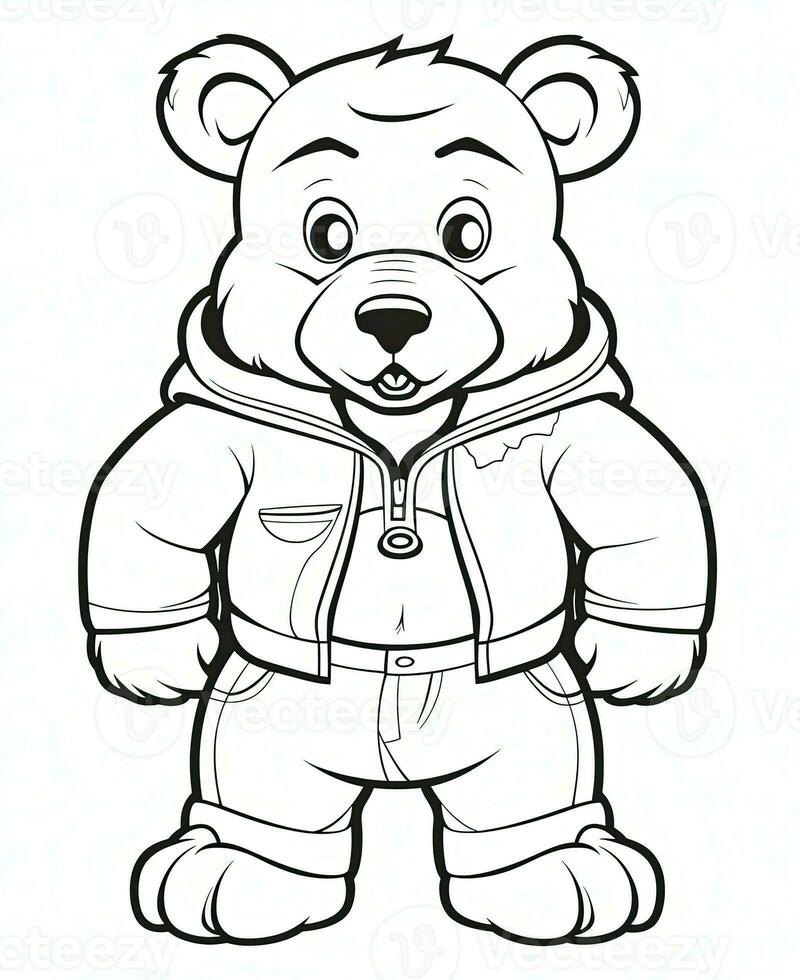 vector of bear in black and white coloring. Animal coloring page. Generative AI photo