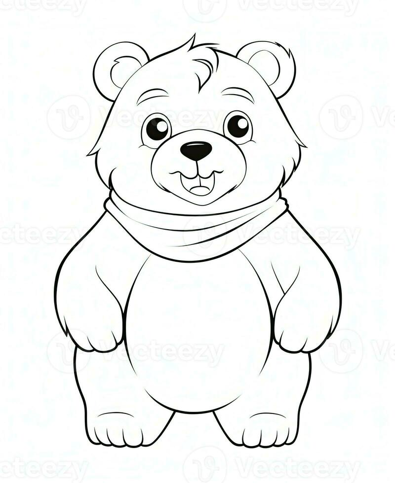 a coloring page with a bear wearing a scarf. Generative AI photo