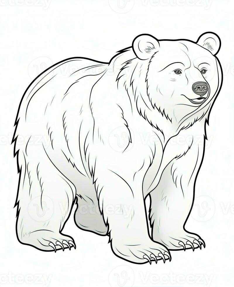 a bear coloring page with a white background. Generative AI photo