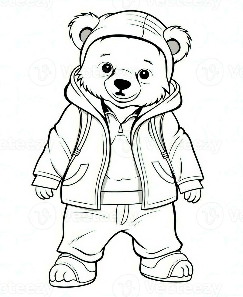 coloring pages for kids teddy bear. Generative AI photo