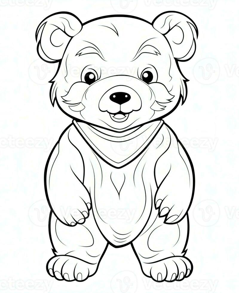vector of bear in black and white coloring. Animal coloring page. Generative AI photo